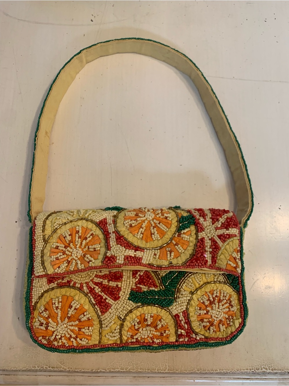 Anthropologie Sunny Yellow Beaded Handbag